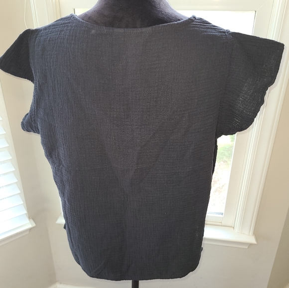 Three Dots Double Layer Gauze Short Sleeve Top Black Size Medium NWT - Picture 5 of 11